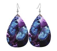 Stampa Orecchini Di Cuoio Purple Roses with beautiful butterfly on it Orecchino da Donna Confortevoli Orecchini Pendenti per Bambina Festa Decorazioni