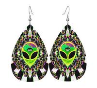 Stampa Orecchini Di Cuoio Rainbow Splatter Space Alien Third Eye Ciondolo Orecchio Confortevoli Orecchini Pendenti Lunghi Per Decorazioni Bambina Vacanze