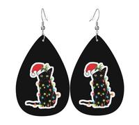 Stampa Orecchini Donna Pendenti Cat Black christmas light Ciondolo Orecchio Confortevoli Orecchini Pendenti Lunghi per Bambina Vacanze Festa