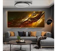 Stampa poster dipinto di nuvole verde marrone chiaro, striscia di luce nell'oscurità, quadro da parete per soggiorno, arte moderna su tela, 50x100 cm (20x39 pollici) senza cornice