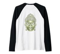 Stampa Posteriore con Testa di Buddha Siddhartha Gautama Maglia con Maniche Raglan