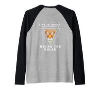 Stampa Posteriore Life is Short Break The Rules Maglia con Maniche Raglan