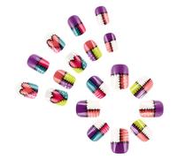 Stampa quadrata corta acrilica lucida sulle unghie di tema di San Valentino sulle unghie finte con disegni del cuore del reticolo per le donne