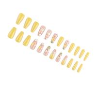 Stampa quadrata Su Unghie Adesivi Falso Acrilico Artificiale 24 Pcs Sollevamento Per Le Donne Ragazze Chiodo Bara Mandorla Chiodo Francese