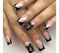 Stampa Quadrato Su Chiodi Finte Chiodi Nodo Arco Colla Su Acrilico Artificiale 12 Dimensione 24 Pcs Stick Per Le Donne Premere Chiodo Bara Mandorla Francese Suggerimenti Chiodo