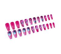 Stampa Quadrato Su Unghie Hot Pink Festered Disegni Pieno Copertura Lunga Bara False 24 PC Per Le Donne Arte Unghie Artificiali Per Le Donne