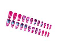 Stampa Quadrato Su Unghie Hot Pink Festered Disegni Pieno Copertura Lunga Bara False Nails 24 Pezzi Per Le Donne Nails Arte