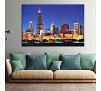 Stampa Quadro Canvas su Tela con luce a LED Chicago Città Urbana N107