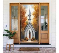 Stampa realistica della chiesa n. 4 coperture decorative per porte, decorazioni per interni ed esterni, primavera, estate, autunno, inverno, Halloween, Natale, decorazioni per la casa