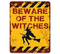 Stampa realizzata - Beware Of The Witches | Divertente cartello di avvertimento da giardino in metallo vintage | Spooky Halloween Decor