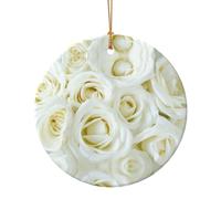 Stampa Rosa Bianca Regali di Natale Collaboratore Per Amici Famiglia Circolare Ceramica Natale Appeso Ornamenti Per La Decorazione