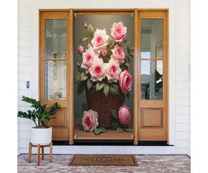 Stampa rosa e bianca n. 484 copritesta decorativa per porta, decorazione per interni ed esterni, primavera, estate, autunno, inverno, Halloween, Natale, decorazioni per la casa