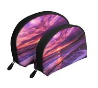 Stampa rosa tramonto sulla spiaggia, Borsa per trucco a conchiglia Portamonete da donna Borsa da toilette piccola Borsa per cosmetici 2 pezzi