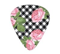 Stampa rose su plaid bianco e nero,12 pezzi di plettri per chitarra, 3 plettri di diverso spessore per chitarra acustica, basso, ukulele