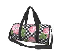 Stampa rose su plaid bianco nero, Borsone da viaggio di grande capacità Borsa rotonda Borsa da viaggio sportiva Borsa da viaggio Borsa da fitness