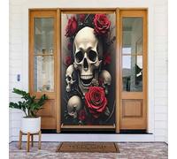 Stampa rossa con teschio rosa n. 287, decorazione decorativa per porta per interni/esterni, primavera, estate, autunno, inverno, Halloween, Natale, decorazioni per la casa