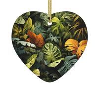 Stampa su entrambi i lati da appendere a forma di cuore di Natale con foglie di palma tropicale della foresta pluviale adatta per centri commerciali