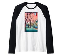 Stampa su Legno Giapponese Sakura Cherry Blossom - Sunset Art Maglia con Maniche Raglan