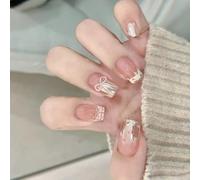 Stampa su mandorla finte coperture complete Decors French Tips Bowknot Stick On per un look elegante 24 pezzi