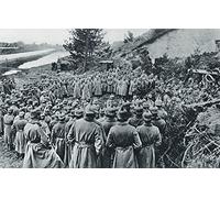 Stampa su poster con soldati tedeschi che partecipano a un servizio divino sulle rive del canale Aisne durante la prima guerra mondiale da The Illustrated War News 1915 (45,7 x 28,7 cm)