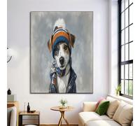 Stampa Su Tela 30x40cm Quadro su Tela Jack Russell Terrier Decorazioni Parete Vesti Il Tuo Cane Per L'Inverno Immagine di Arte della Parete per soggiorno ufficio - Grigio Chiaro Senza Cornice