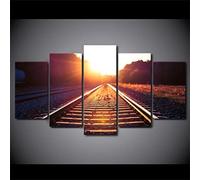 Stampa Su Tela 5 Pezzi Paesaggio Al Tramonto Del Treno Ferroviario Senza Cornice 150 X 100 Cm 5 Pannelli Quadro Su Tela 5 Pezzi Moderno Quadro Su Tela Soggiorno Arte Decor Pittura Albergo Camera Da L