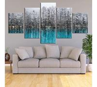 stampa su tela 5 Pezzi quadro moderno soggiorno,quadri camera da letto,brina ghiacciato lago paesaggio invernale,Quadro Su Tela 5 Pezzi stampe da parete,Con cornice,regali personalizzati 150x80cm