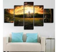 stampa su tela 5 Pezzi quadro moderno soggiorno,quadri camera da letto,Chiesa Tramonto Paesaggio,Quadro Su Tela 5 Pezzi stampe da parete,Con cornice,regali personalizzati 150x80cm