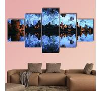 stampa su tela 5 Pezzi quadro moderno soggiorno,quadri camera da letto,Quadro Su Tela 5 Pezzi stampe da parete,Con cornice,Lago sotterraneo nella grotta del flauto di canna in Cina,regali 150x80cm