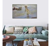 Stampa su tela Bambini che giocano sulla spiaggia Joaquin Sorolla HD Impressionista spagnolo Arte murale costiera per la decorazione della cameretta dei bambini 50x75CM Senza cornice