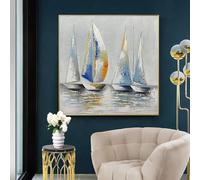 Stampa su tela con cornice dorata dipinto su tela con barca a vela quadro nautico decorazione da parete 30x30cm(12x12in)