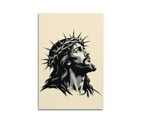 Stampa su tela con Cristo Gesù con corona di spine che guarda in alto, poster decorativo da parete e decorazione moderna per camera da letto (50 x 75 cm)