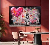 Stampa su tela con cuore e ragazza graffiti, opera d'arte murale con tema speranza, decorazione per la camera da letto, poster motivazionale, dipinto ad olio astratto su tela (40x60 cm/senza cornice)