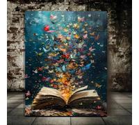 Stampa su tela con farfalla su libro aperto, decorazione da parete con arte astratta, stampa di concetti di lettura contemporanea, decorazione per casa e ufficio 50x70cm (20x28in) senza cornice