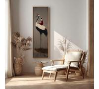 Stampa su tela con gru e uccelli, arte da parete surrealistica in rosso e grigio, pittura panoramica vintage di grandi dimensioni, decorazione per il soggiorno (70 x 210 cm/cornice interna)