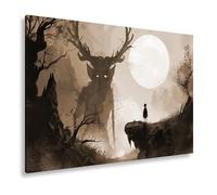 Stampa su tela con luce di luna rivela un mistico duello della foresta, formato: 70 x 50 cm, effetto seppia XXL, stampa artistica su telaio, decorazione da parete o soggiorno