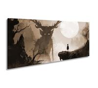 Stampa su tela con luce di luna rivela un mistico duello della foresta, panorama, 100 x 50 cm, effetto seppia XXL, stampa artistica su telaio, decorazione da parete o soggiorno