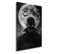Stampa su tela con luna rossa sangue, rivela lo spavento della notte, formato: 70 x 50 cm, effetto: bianco e nero, XXL, stampa artistica su cornice/parete o soggiorno