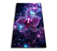 Stampa su tela con orchidea al neon, luminosa come un sogno, formato: 120 x 80 cm (3 pezzi) XXL, stampa artistica su cornice/parete o soggiorno