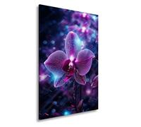 Stampa su tela con orchidea al neon, luminosa come un sogno, formato: 60 x 40 cm, XXL, stampa artistica su telaio, decorazione da parete/soggiorno