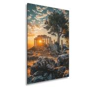 Stampa su tela con pilastri dell'antichità risveglio nella lucentezza del nuovo mattino, formato XXL, 90 x 60 cm, su telaio, decorazione da parete e soggiorno