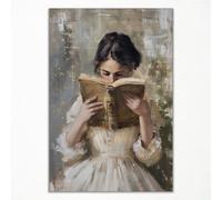 Stampa su tela con scritta in lingua inglese "Libro in stile vintage, poster da lettura estetico, dipinto a olio, ritratto di una donna vittoriana", immagine femminile per camera da letto delle