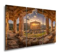 Stampa su tela con scritta in lingua tedesca "Il saluto del sole illumina un tempio dei tempi passati, formato: 120 x 80 cm (3 pezzi). Stampa artistica XXL su cornice/parete / soggiorno