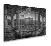 Stampa su tela con scritta in lingua tedesca "Il saluto del sole illumina un tempio dei tempi passati, formato: 120 x 80 cm (3 pezzi) effetto: bianco e nero XXL stampa artistica su cornice/parete