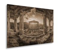 Stampa su tela con scritta in lingua tedesca "Il saluto del sole illumina un tempio dei tempi passati", formato: 60 x 40 cm, effetto seppia XXL, stampa artistica su telaio, decorazione da parete