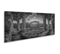 Stampa su tela con scritta in lingua tedesca "Il saluto del sole illumina un tempio dei tempi passati, panorama 60 x 30 cm, effetto: bianco e nero, XXL stampa artistica su telaio, decorazione da