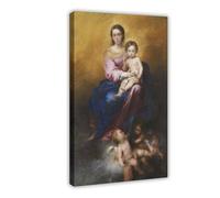 Stampa su tela con stampa famosa di Bartolome Esteban Murillo, la Madonna del Rosario, per camera dei ragazzi e adolescenti, 61 x 91 cm