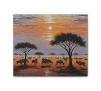 Stampa su tela con tramonto sereno, arte della fauna selvatica africana, decorazione per la casa, regalo per gli amanti della natura, arte da parete bohémien, regalo per gli amanti degli