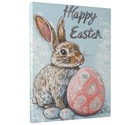 Stampa su tela da parete "Happy Easter Bunny", con coniglio marrone e uova colorate, decorazione stagionale per soggiorno, camera da letto, cameretta dei bambini, senza cornice, 40,6 x 50,8 cm