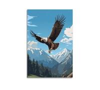 Stampa su tela decorativa con aquila calva in volo con paesaggio di montagna e fauna selvatica, decorazione per camera da letto per la famiglia (40 x 60 cm)